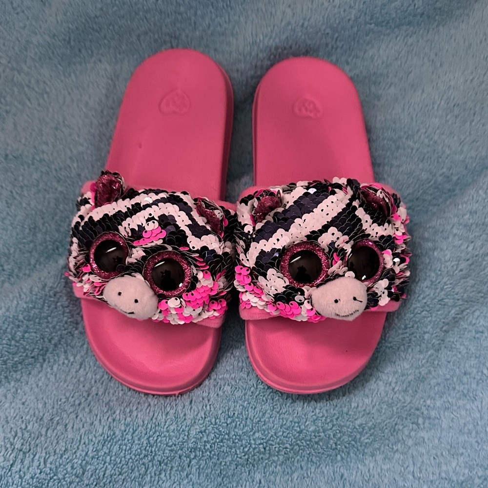 Ty Pink and Black Kids Sandals with Animal Design